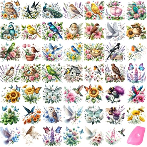 48 Sheets Rub on Transfers for Crafts and Furniture Rub on Transfer Stickers Decals for Wood,2.5 * 2.5inch (Insects Birds) - style: Insects Birds