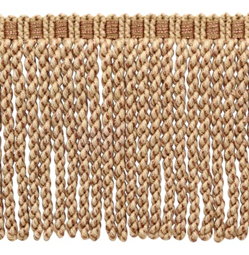 DÉCOPRO 6" (15cm) Decorative Bullion Fringe Trim with Fancy Knitted Gimp Header # BFMLT6, Chestnut Brown #P76 (Light Brown, Light Beige) Sold By The Yard (36"/3 ft/0.9m) - color: Chestnut Brown #P76 (Light Brown, Light Beige), size: Sold By The Yard (36"/