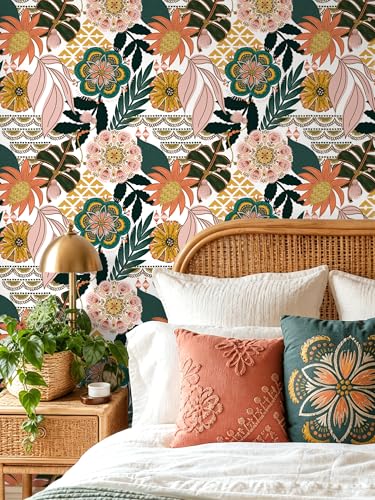 Peel and Stick Wallpaper Boho Floral Wallpaper - color: White