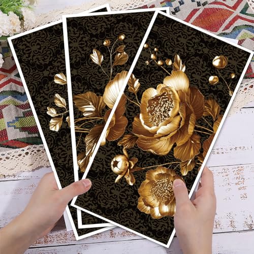 GLOBLELAND 3 Sheets 3D Gold Peony Rub on Transfer for Furniture 6×12 inch - style: 3D Golden Peony
