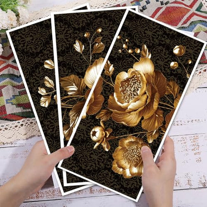 GLOBLELAND 3 Sheets 3D Gold Peony Rub on Transfer for Furniture 6×12 inch - style: 3D Golden Peony