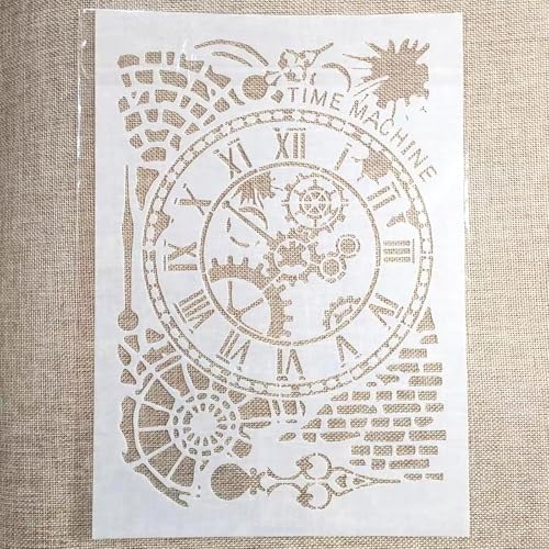 TIAMECH Reusable A4 Mechanical Clock Stencil for Painting - style: Mechanical Clock