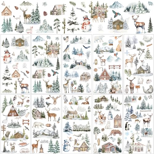 Lincia 10 Sheets Christmas Rub on Transfers for Crafts, Reindeer - style: Reindeer