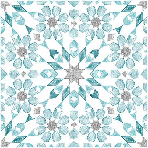 FloorPops Radiance Peel and Stick Floor Tiles, Blue, Geometric Vinyl Floor Tiles, Water Resistant, 12 in x 12 in, Pack of 10 - size: 12"L x 12"W x 0.06"T