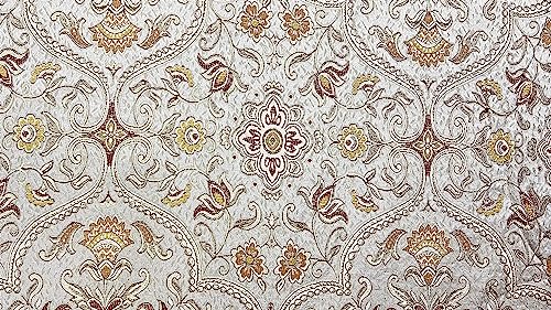 Moroccan Ornate Design Luxurious Classic Jacquard Fabric for Upholstery, Window Treatments, Craft Projects - Width 54 inches - Fabric by The Yard (Silver Rust) - color: Silver Rust