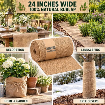 Sedona Designz 24" Wide Burlap Roll – 100% Natural Jute Fabric – 9 oz Upholstery-Grade – Odor-Free, Biodegradable & Durable – Ideal for Crafts, Décor, Upholstery & Gardening - 25 Yards - size: 25 Yards