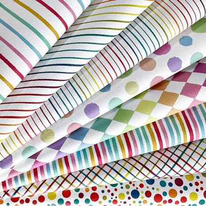 ONEART | 8 Pcs Printed Lychee Texture Faux Leather Sheets, 8"×12" Colorful Geometric Synthetic Leather Fabric for Earrings DIY Crafts Making-Rainbow - color: Rainbow