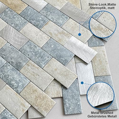 Peel and Stick Backsplash Stone Tiles Blue Gray 5pcs - color: Blue Green Gray, size: 5sheets