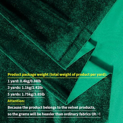 Hunter Green Velvet Fabric by The Yard, 3 Yards, 60" Wide - color: Hunter Green, size: 3 yard pre cut