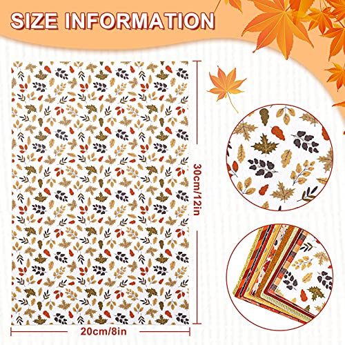 Whaline Fall Faux Leather Sheets 8 x 12 in Plaid Stripe Maple Leaves Synthetic Leather Fabric Glittery Orange Red Gold Faux Leathers for Autumn Harvest Thanksgiving DIY Craft Earring Hair Bow, 12 Pcs