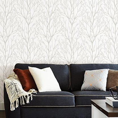 NuWallpaper Treetops Peel and Stick Wallpaper, White and Off-White, Removable Wallpaper, 20.5 in x 18 ft