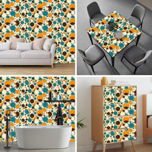 HOMETITUTE Polka Dot Circles Peel Stick Wallpaper 118.1x17.7 Inch Vinyl - color: Retro Orange Blue Circles