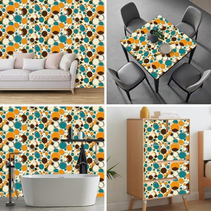 HOMETITUTE Polka Dot Circles Peel Stick Wallpaper 118.1x17.7 Inch Vinyl - color: Retro Orange Blue Circles