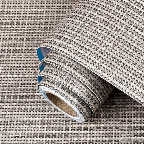 Brown Textured Peel and Stick Grasscloth Wallpaper Faux Linen Woven Contact Paper 23.6"x472" Faux Fabric Wallpaper Waterproof Self Adhesive Removable Vinyl Wall Paper for Wall Cabinets Furniture - color: Brown, size: 23.6" x 472"