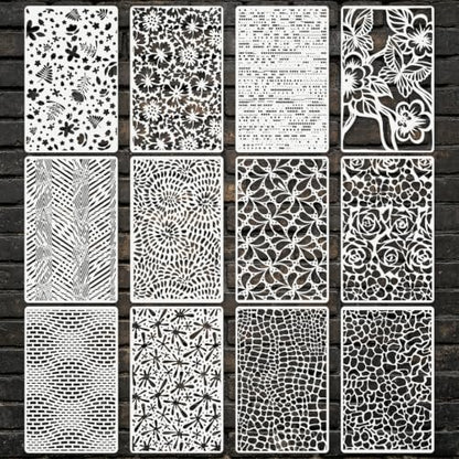 Geometric Texture Stencils for Crafts Reusable 12Pcs Stencils(8.2X5 Inch) - color: Texture 28