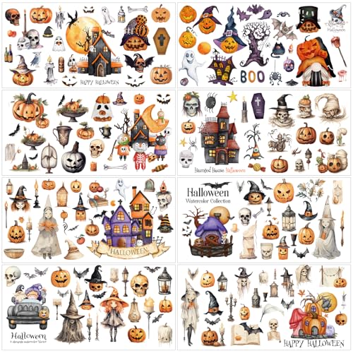 Halloween Rub on Transfers for Crafts - 8 Sheets Happy Halloween Rub on Transfer Stickers for Furniture Pumpkin Skeleton Rub on Transfers for Wood DIY Home Decor 11.4x5.7 Inch - style: Happy Halloween
