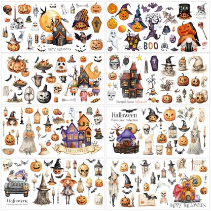 Halloween Rub on Transfers for Crafts - 8 Sheets Happy Halloween Rub on Transfer Stickers for Furniture Pumpkin Skeleton Rub on Transfers for Wood DIY Home Decor 11.4x5.7 Inch - style: Happy Halloween