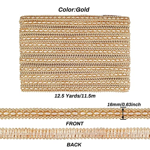 FINGERINSPIRE 12.5 Yards Gimp Braid Trim 5/8" Wide Gold Polyester Ribbon - color: Gold