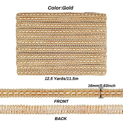FINGERINSPIRE 12.5 Yards Gimp Braid Trim 5/8" Wide Gold Polyester Ribbon - color: Gold