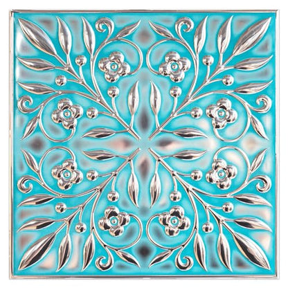 Peel and Stick Metal Tiles, Teal & Silver Leaves, 10-Pack - style: Teal and Silver Leaves