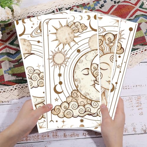 GLOBLELAND 4 Sheets Bohemia Lunar Solstice Rub on Transfers Sun and Moon Furniture Decor Transfers Decal Magical Divination Transfers Stickers for Bedroom Living Room Desk Table Decoration
