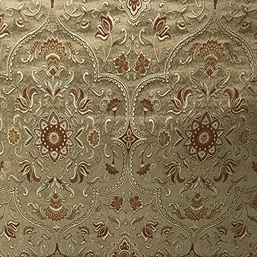 Moroccan Ornate Design Luxurious Classic Jacquard Fabric for Upholstery Sofa Cushions Dining Chair Window Treatments Craft - Width 54 inches - Fabric by Yard (Golden - Rust) - color: Golden - Rust