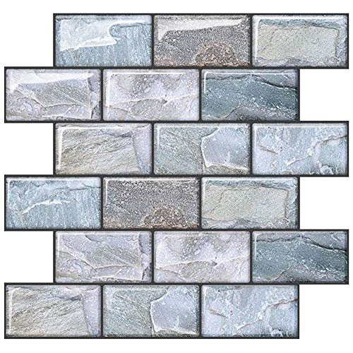 10 Sheets Peel and Stick Tile Backsplash for Kitchen Wall Tile, Self Adhesive Brick Backsplash Subway Tiles Backsplash, Stick on Tiles Kitchen Backsplash 10"x10.6" - color: Blue and brown