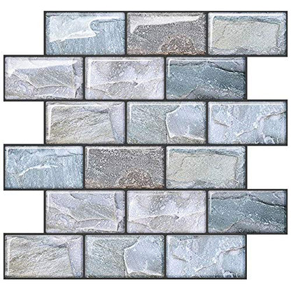 10 Sheets Peel and Stick Tile Backsplash for Kitchen Wall Tile, Self Adhesive Brick Backsplash Subway Tiles Backsplash, Stick on Tiles Kitchen Backsplash 10"x10.6" - color: Blue and brown