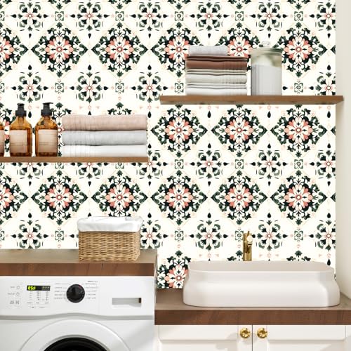 BOKEBEVE Boho Floral Peel and Stick Wallpaper Beige Green 17.5 x 118In - color: Beige/Yellow/Green, size: 17.5" x 118"