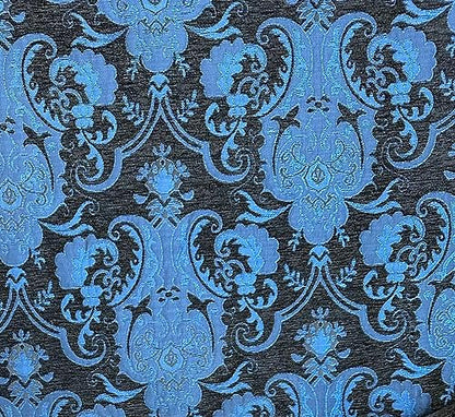 Damask, Chenille,Upholstery,Drapery Fabric, Sold by The Yard 58" Wide (Dark Blue/Black) - color: Dark Blue/Black