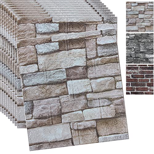 10PCS 3D Wall Panels Peel and Stick 3D Brick Wallpaper Peel and Stick Faux Stone Wall Panel Foam Brick Self-Adhesive Wallpaper (Rock,10pcs) - color: Rock, size: 10PCS