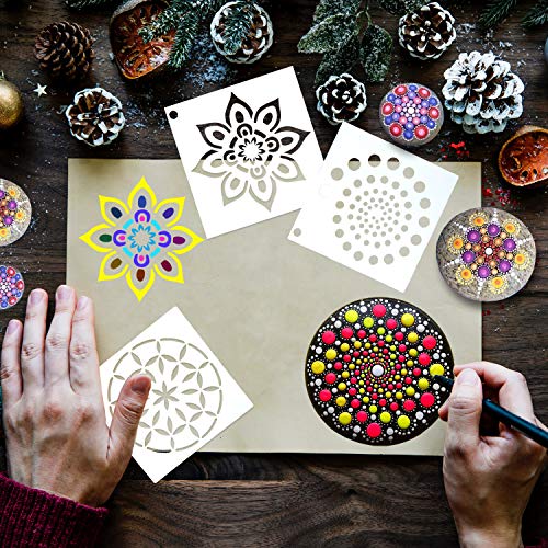 Augshy 56 Pack Mandala Stencils for Dot Painting on Wood Furniture - style: Mandala