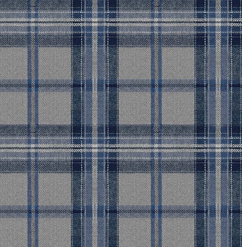 NextWall Harry & Grace Herringbone Plaid Premium Matte Non-Woven Peel and Stick Wallpaper (Blue Smoke) - color: Blue Smoke