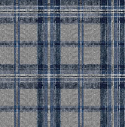 NextWall Harry & Grace Herringbone Plaid Premium Matte Non-Woven Peel and Stick Wallpaper (Blue Smoke) - color: Blue Smoke
