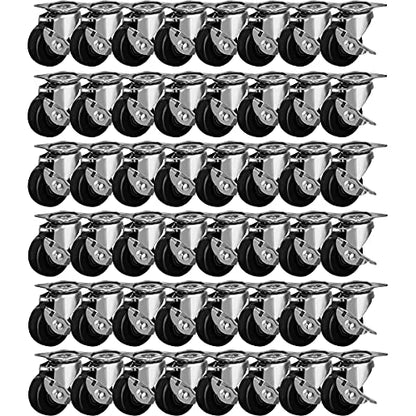 FactorDuty 48 Pack 2" Swivel Caster With Brake Wheels Hard Rubber Base w/Top Plate & Bearing (2" w/brake, 48 pcs) - size: 2" w/ brake, 48 pcs