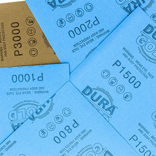 Dura-Gold 3-2/3" x 9" Wet or Dry Sandpaper, 5 Ea, Grits 800, 1000 1500 2000 - size: Variety Pack #2