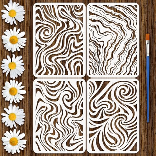 FINGERINSPIRE 4PCS Marble Pattern Stencils with 1Pc Paint Brush 8.3x11.7inch 4 Styles Marble Patterns Stencil Marble Grain Templates for Painting on Wood Wall Furniture DIY Home Decoration - style: Marble Pattern