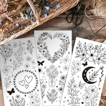 OLYCRAFT 3Pcs/Set Line Plants Rub on Transfers for Furniture and Craft 6x12 Inch Line Flower Furniture Decal Transfer Stickers Rub on Decal with 1Pc Scraper for Cabinet Wardrobe Decoration - style: Line plants