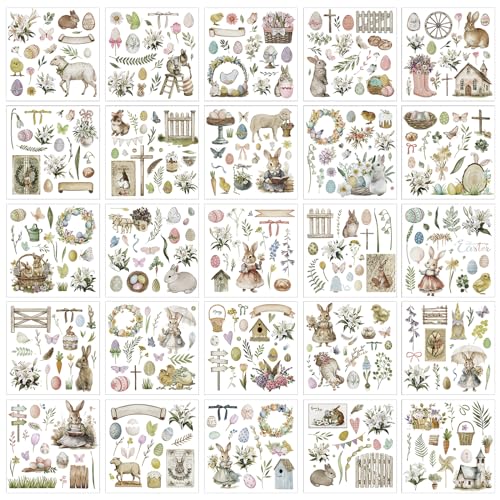 Dispowreath 25 Sheets Easter Rub on Transfers Stickers for Crafts and Furniture Decor Easter Bunny Egg Transfers Vintage Spring Easter Decals for Wood Fabric Home DIY, 5.9 x 5.9 - style: Easter Egg