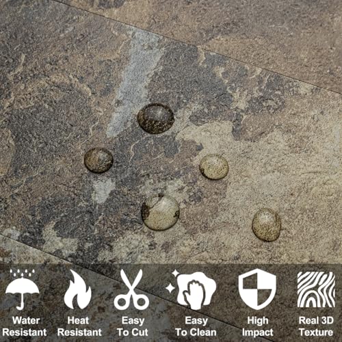AULIGET 100-Piece Beige & Brown Slate Peel and Stick Backsplash Wall Tiles, 3" x 6" PVC Faux Stone Stick on Tile for Backsplash Kitchen, Bathroom, Laundry Room, Camper, Fireplace - color: Beige & Brown Slate