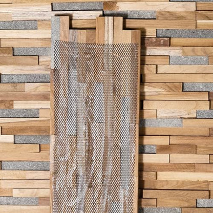 Bare Decor EZ-Wall Mosaic 3D Pattern with Stone Accents Tile in Solid Teak Wood Natural Finish, Set of 10 - size: 10 Sq Ft W/Stone