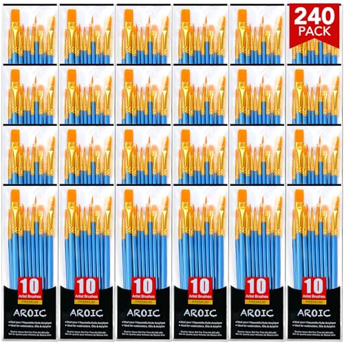 AROIC Acrylic Paint Brush Set, 24pack/240pcs Nylon Hair Paint Brushes - size: 240pcs-blue