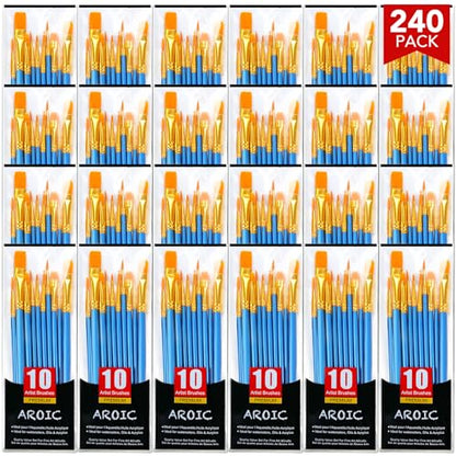AROIC Acrylic Paint Brush Set, 24pack/240pcs Nylon Hair Paint Brushes - size: 240pcs-blue