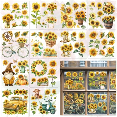 12 Sheets Sunflower Rub on Transfers Furniture Plant Scrapbook Stickers Vintage Waterproof Iron on Transfers Decals for DIY Crafts Yellow Floral Farmhouse Furniture Stickers 5.5 x 5.5 Inch - style: Sunflowers
