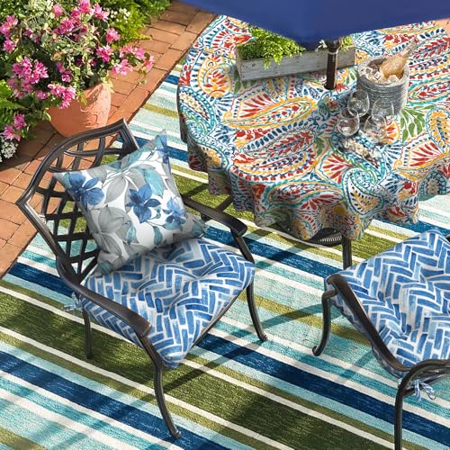 DYTXIII Set of 2 Outdoor Chair Cushions 19"x19"x4", Water Repellent Tufted Patio Seat Cushions with Ties, Thick Replacement Pads for Wicker Dining Chairs, Patio Furniture, Blue Bricks - color: Blue Bricks