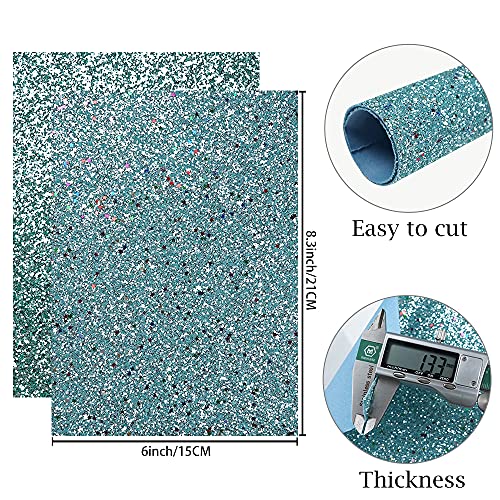 16 Pieces 8x6 Inch New Contrast Colors Blue Green Series Faux Leather Fabric Sheets Include Litchi Fine Chunky Glitter Panda Mermaid Scale Snake Texture Patent for Leather Earring Bows Making - color: Blue Green Series