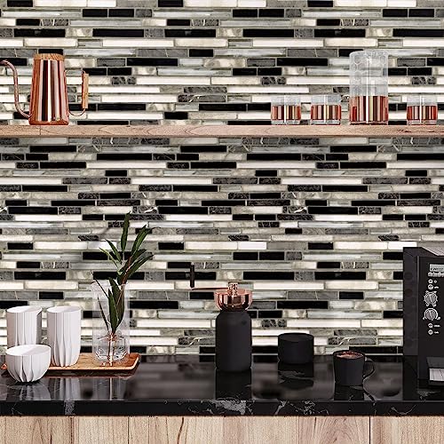 Livebor Backsplash Peel and Stick Wallpaper Kitchen Wallpaper17.7” x 118.1” - color: Black/Gray, size: 17.7" x 118.1"