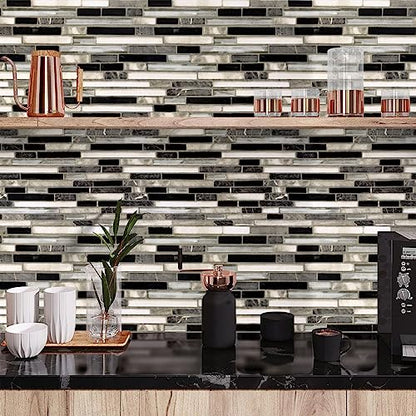 Livebor Backsplash Peel and Stick Wallpaper Kitchen Wallpaper17.7” x 118.1” - color: Black/Gray, size: 17.7" x 118.1"