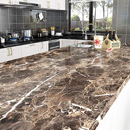 Livelynine 36 X 197 Inch Wide Dark Brown Contact Paper for Countertops Waterproof Kitchen Countertop Peel and Stick Wallpaper Marble Kitchen Island Table Top Desk Cover Counters Adhesive Vinyl Wrap - size: 36" x 197"