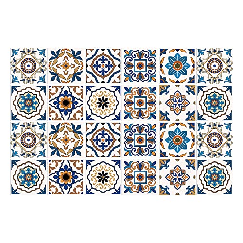 Easy Peel Stick Vinyl wall Tile Decals 4x4in Stick on backsplash,24Pc - color: Multi Color(main Brown-yellow Color) 4x4